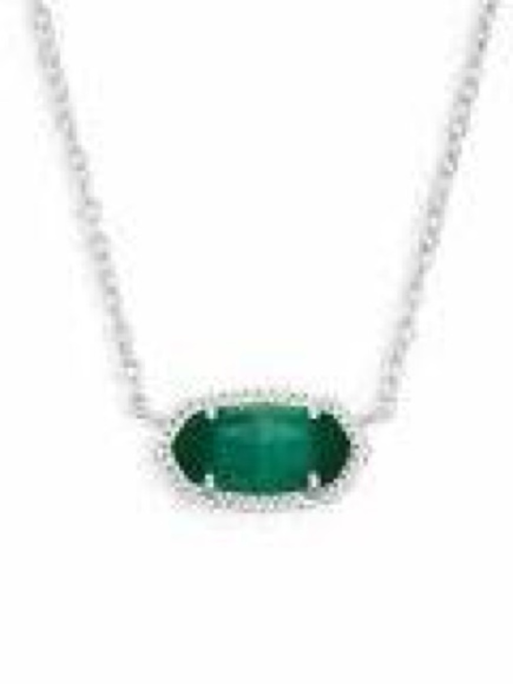 Kendra Scott Elisa Silver Emerald Cats Eye Pendant Necklace 15-17”